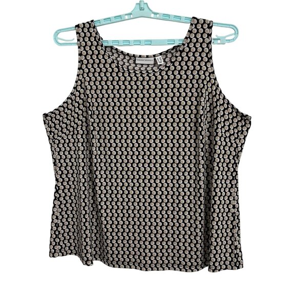 Susan Graver Womens Black Beige Polka Dot 2X Liquid Knit Scoop Neck Tank Top - Picture 1 of 8